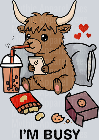 170 Womens Funny Highland Cow Im Busy Boba Tea Snacks Zoo Boys Girls V-Neck T-Shirt