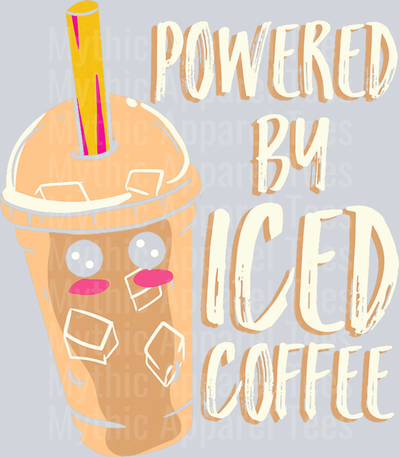 powered by iced coffee eyes with ice cubes on cups DTF Coffee Transfers