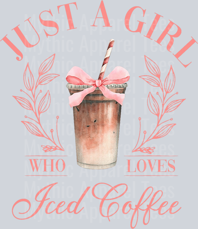 Just a girl who loves iced coffee pink with pink bows and wreaths DTF Coffee Transfers