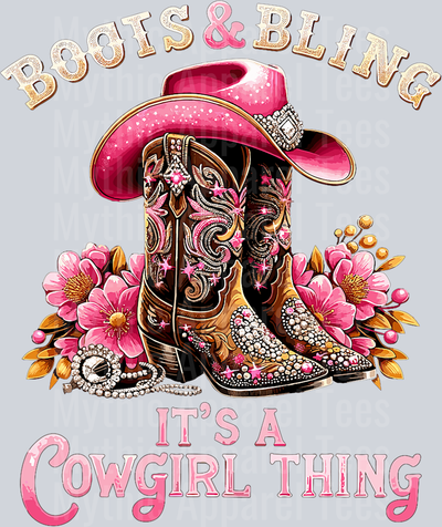 Boots and bling its a cowgirl thing flowers with boots DTF Western Transfers