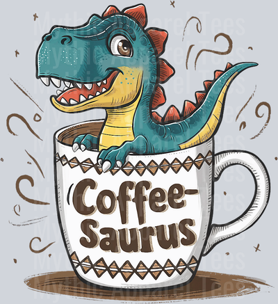 Coffee Saurus coffee cup with dino DTF Coffee Transfers