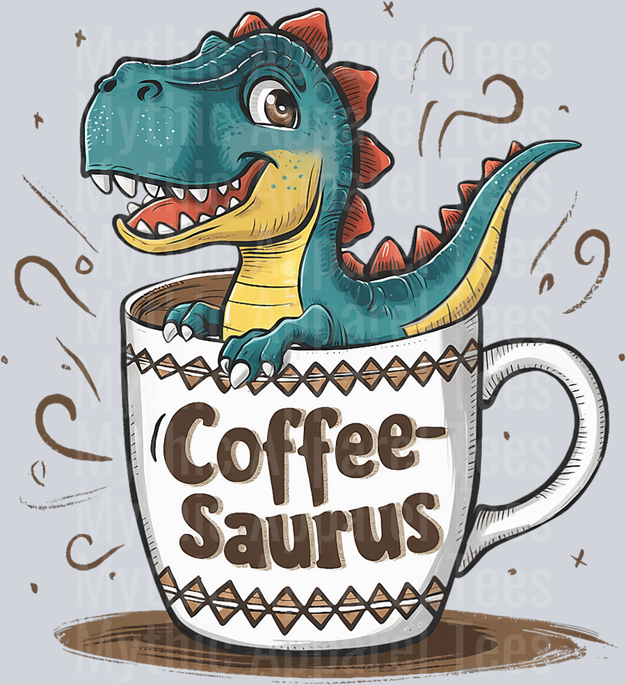Coffee Saurus coffee cup with dino DTF Coffee Transfers