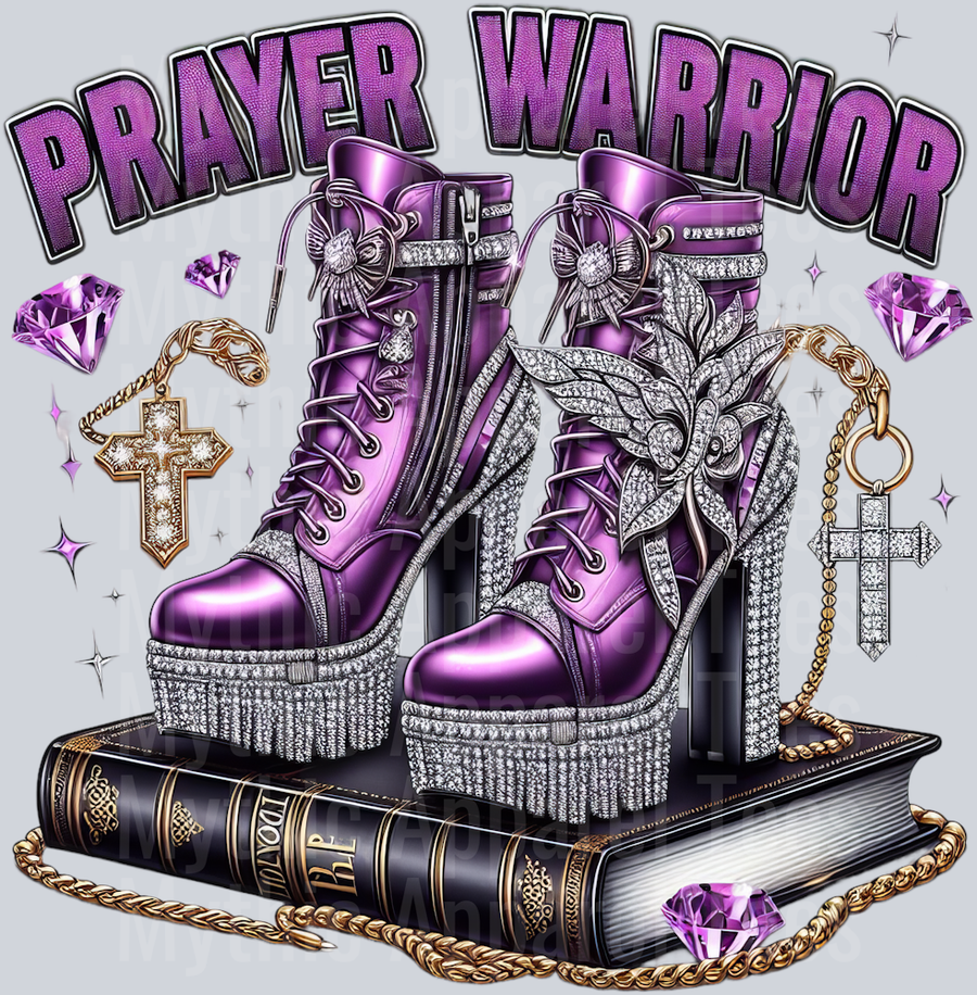 Bling boots on bible 6 Purple Prayer Warrior DTF Religious Transfers