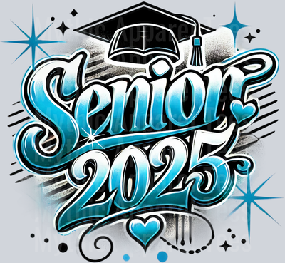 004 Senior 2025 Airbrushed Lt Blue DTF 2025 Senior Graduation Transfers