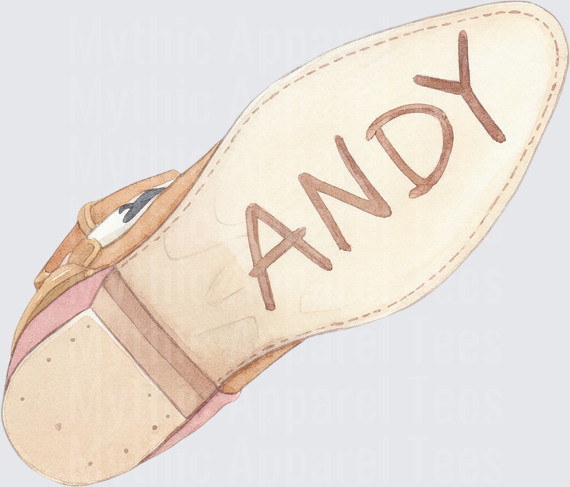Toy Story Woody Boot Sole with Andy Written on Bottom Watercolor