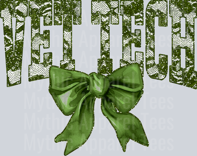 Olive Green Lace Vet Tech St Patrick's Day College Font Floral and shamrock pattern