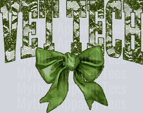Olive Green Lace Vet Tech St Patrick's Day College Font Floral and shamrock pattern