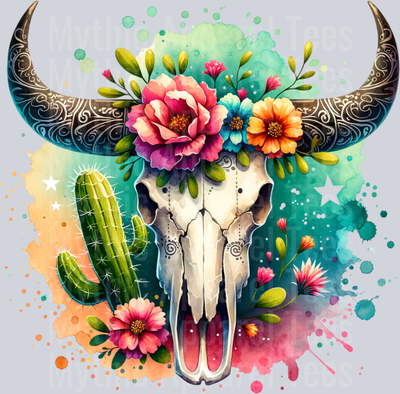 BULL SKULL WITH FLOWERS CLIPART