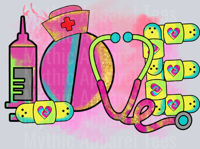 Love Nursing neon colors DTF Nurse Transfers