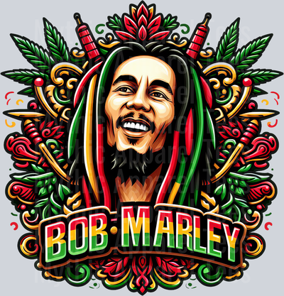 Bob Marley Rasta floral colors weed plant DTF Weed Transfers