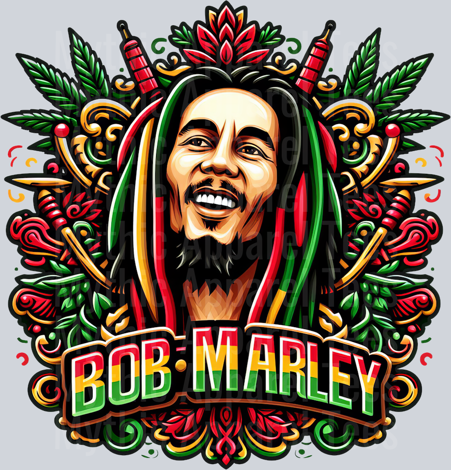 Bob Marley Rasta floral colors weed plant DTF Weed Transfers