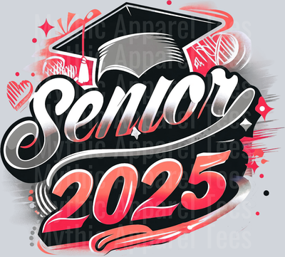 0025 Senior 2025 Airburshed Red and Gray 2 DTF 2025 Senior Graduation Transfers