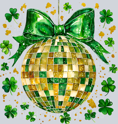 Shamrock Disco Ball Glitter Green Bow St Patrick's Day
