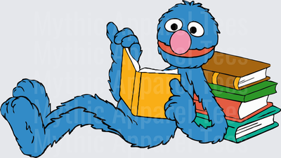 Sesame Street Grover Reading Books While Laying Down