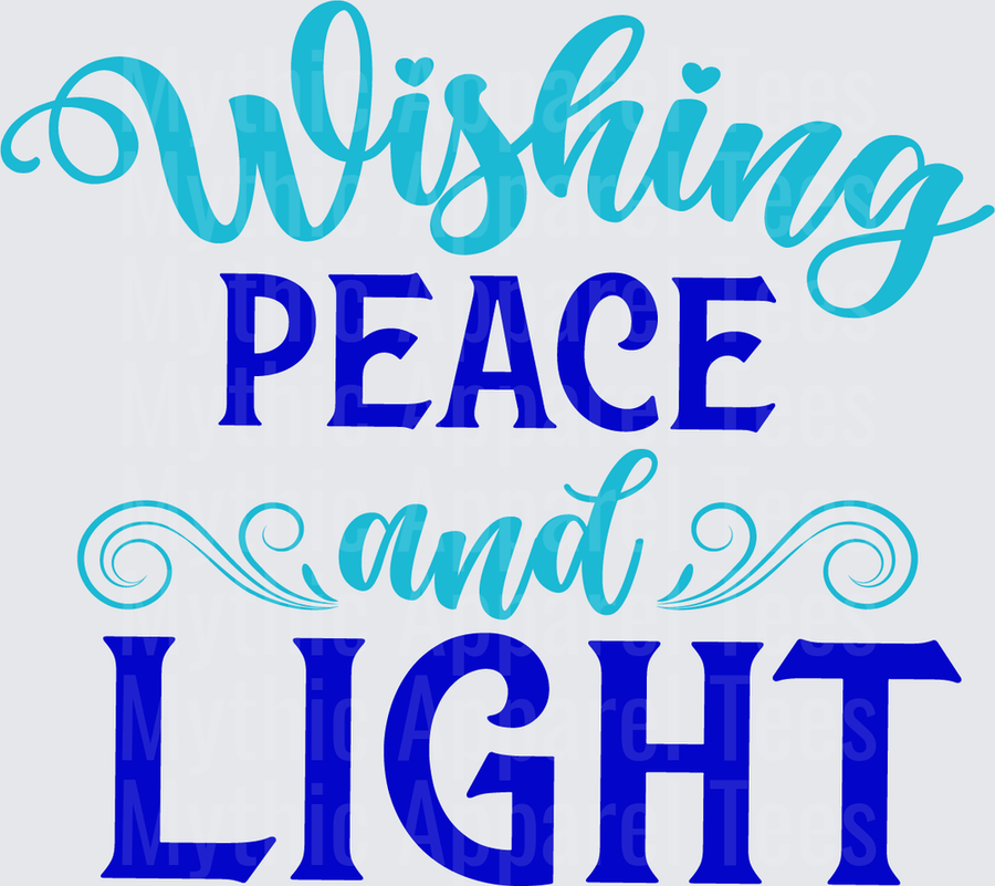 Wishing Peace and Light Teal and Blue Hanukkah Holiday Typography with Decorative Swirl Accents