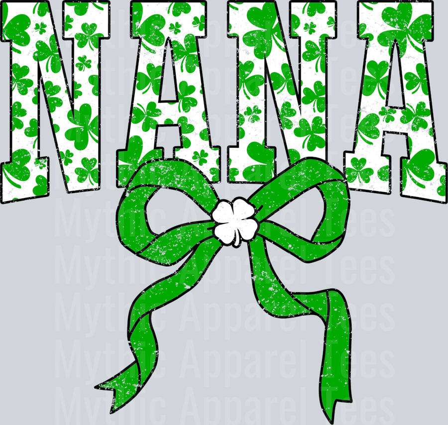 Green Shamrock Nana Bow St Patrick's Day College Font Floral and shamrock pattern