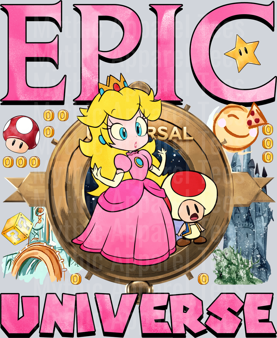 Epic universe mario Princess Peach DTF Epic Park Transfers