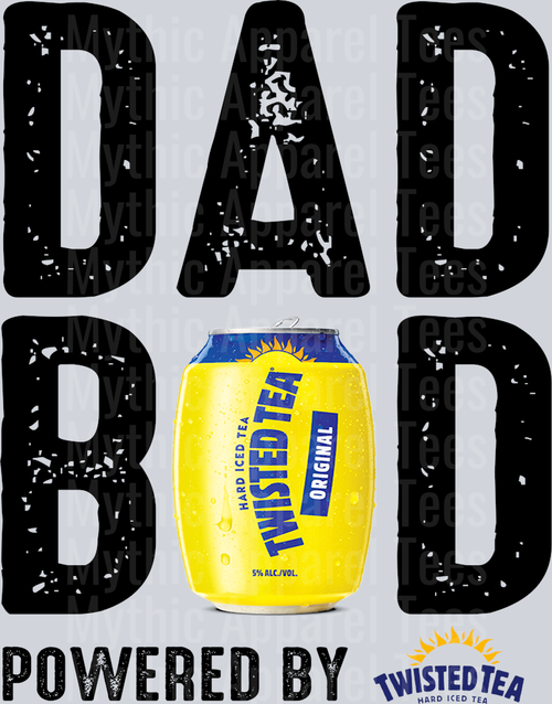 Dad bod powered by twisted tea black white DTF Drink Transfers