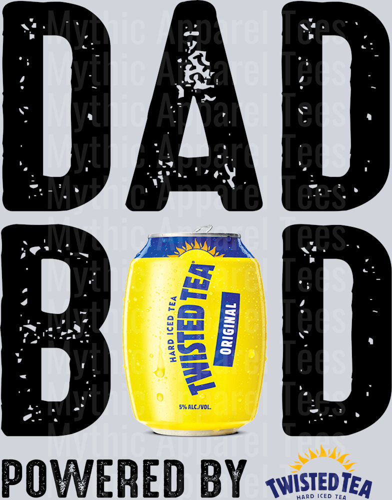Dad bod powered by twisted tea black white DTF Drink Transfers