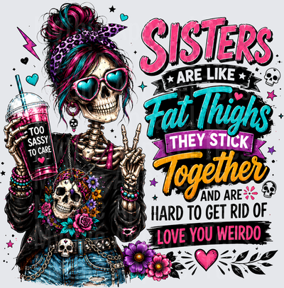 Sarcastic Skull Sisters Are Like Fat Thighs Messy Bun Skeleton