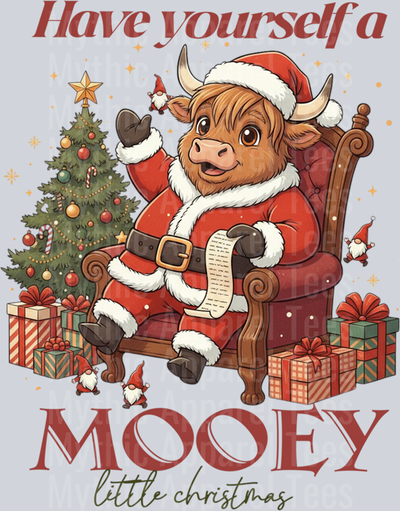 Highland Cow Santa Have Yourself A Mooey Little Christmas Long Sleeve T-Shirt