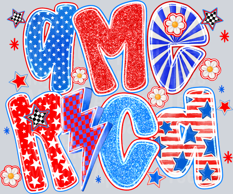 America Lightning bolt Red White and Blue Patriotic DTF 4th of July Transfers