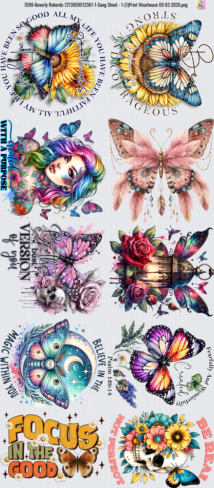 Gang Sheet FULL SIZE DESIGNS Butterfly Sunflower Inspirational Quote Bundle Collection