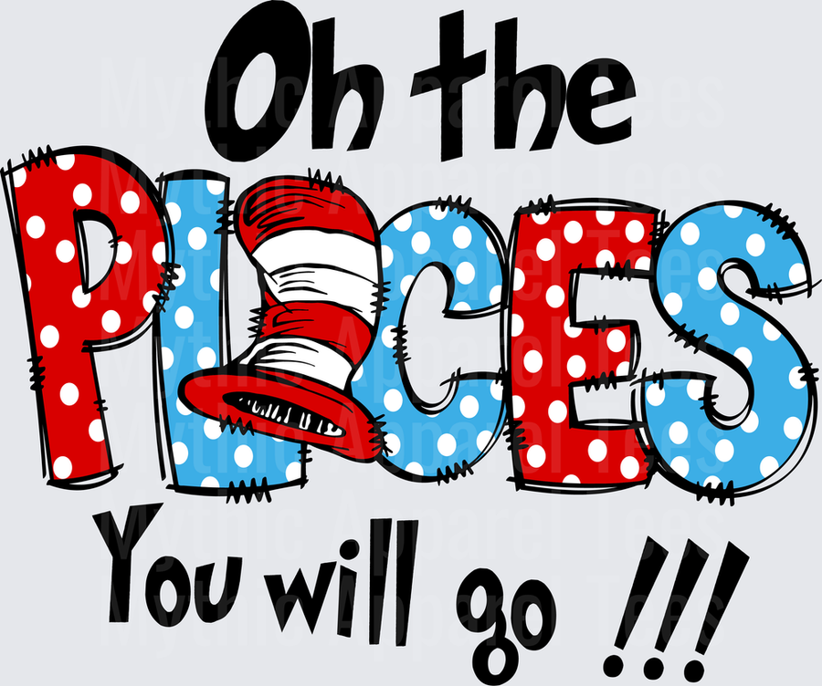 Dr. Seuss Oh The Places You Will Go Cat In The Hat Polka Dot Red Blue Inspired Typography Design
