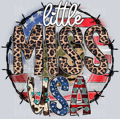 Little Miss Usa Flag and Letters Cheetah Print 4th of July DTF Patriotic Transfers