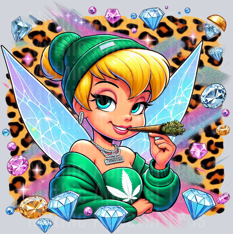 Tinkerbell Jewels Smoking Weed DTF Weed Transfers