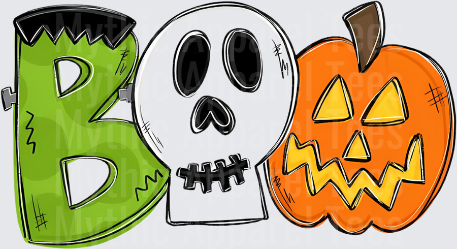 BOO Halloween Frankenstein Skull Jack-O-Lantern Sketch Letter Design