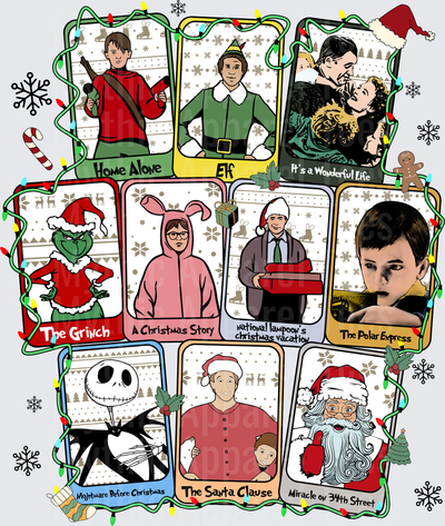 Classic Christmas Movies Trading Card Collage Home Alone Elf Grinch A Christmas Story National Lampoon's Christmas Vacation Polar Express Nightmare Before Christmas Santa Clause Miracle on 34th Street It's a Wonderful Life