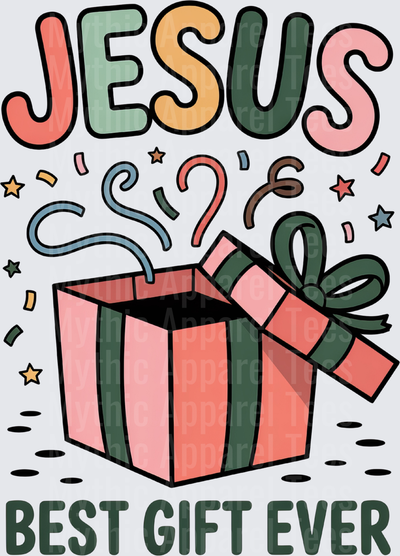 Jesus Best Gift Ever Christmas Open Gift Box with Confetti Christian Faith Design