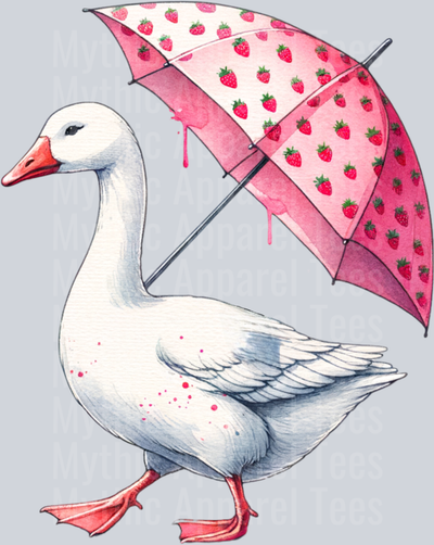 GOOSE WITH STRAWBERRY UMBRELLA CLIPART PNG
