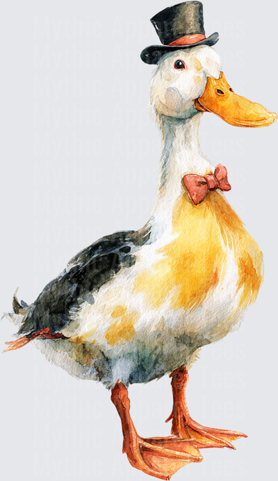 Dapper Duck in Top Hat and Red Bow Tie Watercolor