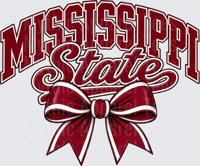 Mississippi State Bulldogs Maroon Arched Lettering with Script and Decorative Bow