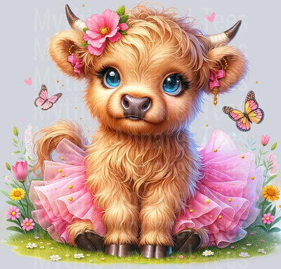 Cute Highland Cow Baby Pink DTF Precious Highland Cow Transfers