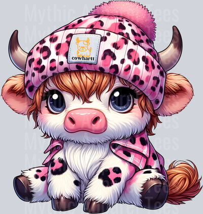 Spots white with brown hair DTF CowHartt Highland Cow Transfers