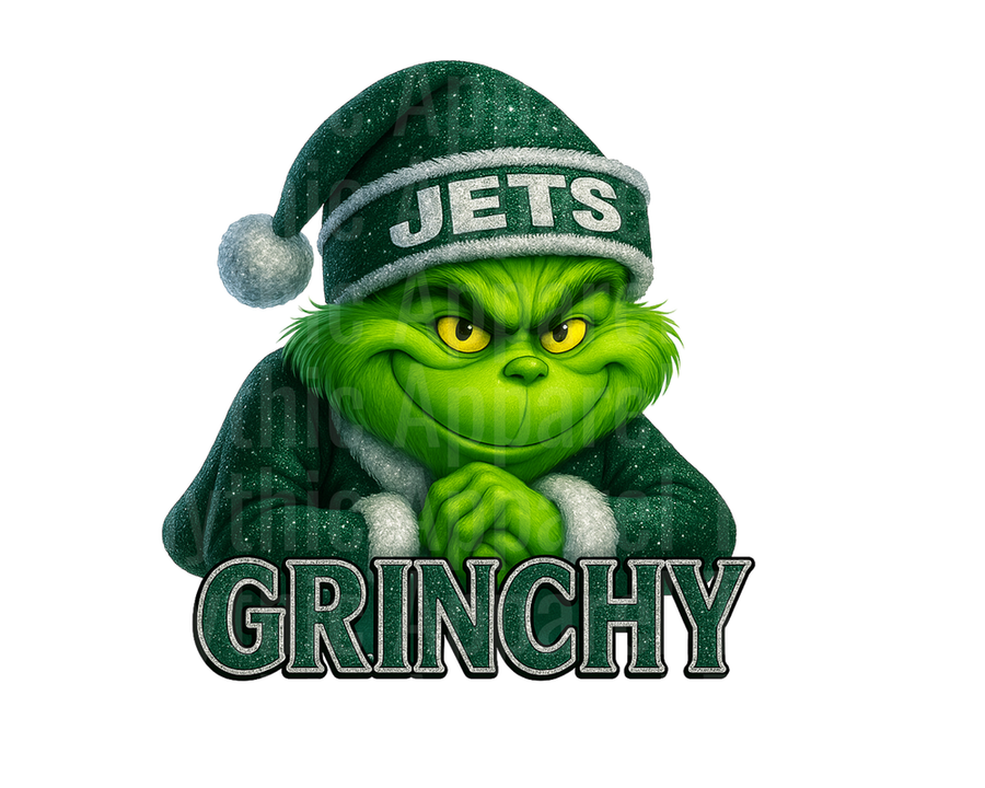 NFL Football New York Jets Grinchy Christmas Grinch Santa Hat Glitter Design