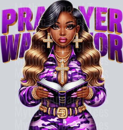 Girl with open bible 4 PW Purple Prayer Warrior DTF Religious Transfers