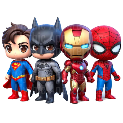 Marvel Super Heroes Chibi Superman Batman Iron Man Spider-Man Squad