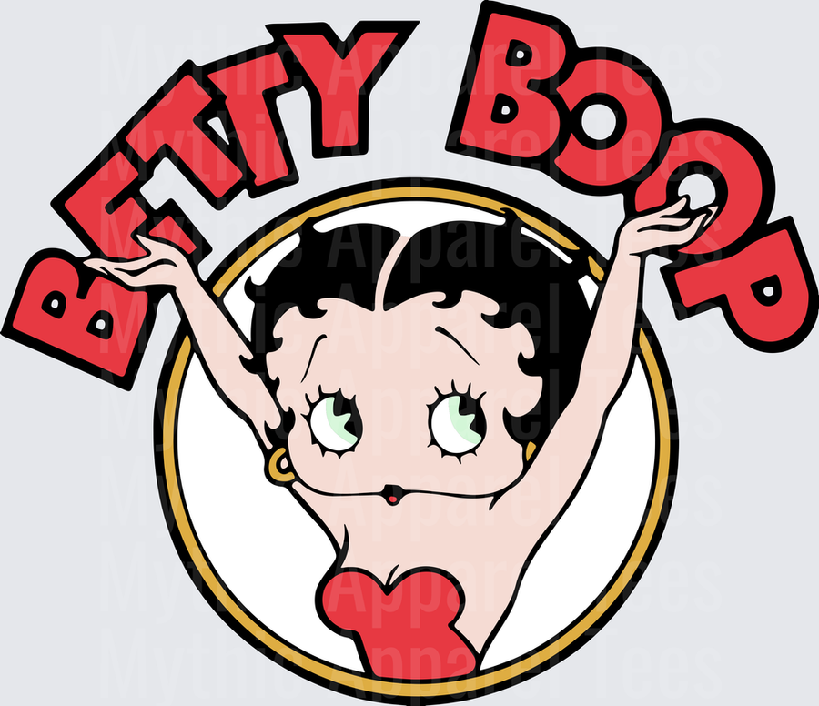 Betty Boop Arms Up Inside Gold Hoop Circle with Bold Red Arched Name Text