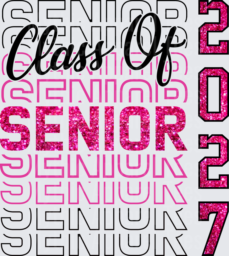 Class of 2027 Senior Stacked Text Pink Glitter Graduation Design