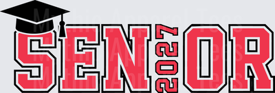 Senior 2027 Bold Varsity Letter Design with Graduation Cap Red and Black