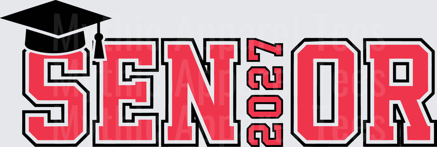 Senior 2027 Bold Varsity Letter Design with Graduation Cap Red and Black