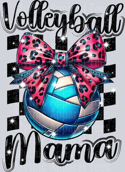 Volleyball mama with blue and white ball pink cheetah glitter bow cute DTF Sports Transfers