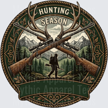 Hunting Season Crossed Rifles Antlers Hunter Silhouette Badge
