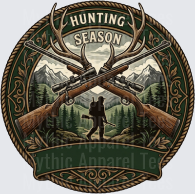 Hunting Season Crossed Rifles Antlers Hunter Silhouette Badge