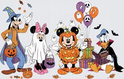 Mickey Mouse and Friends Halloween Costumes with Pumpkins Ghosts and Spooky Tales