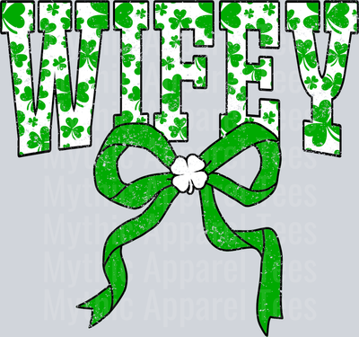 Green Shamrock Wifey Bow St Patrick's Day College Font Floral and shamrock pattern